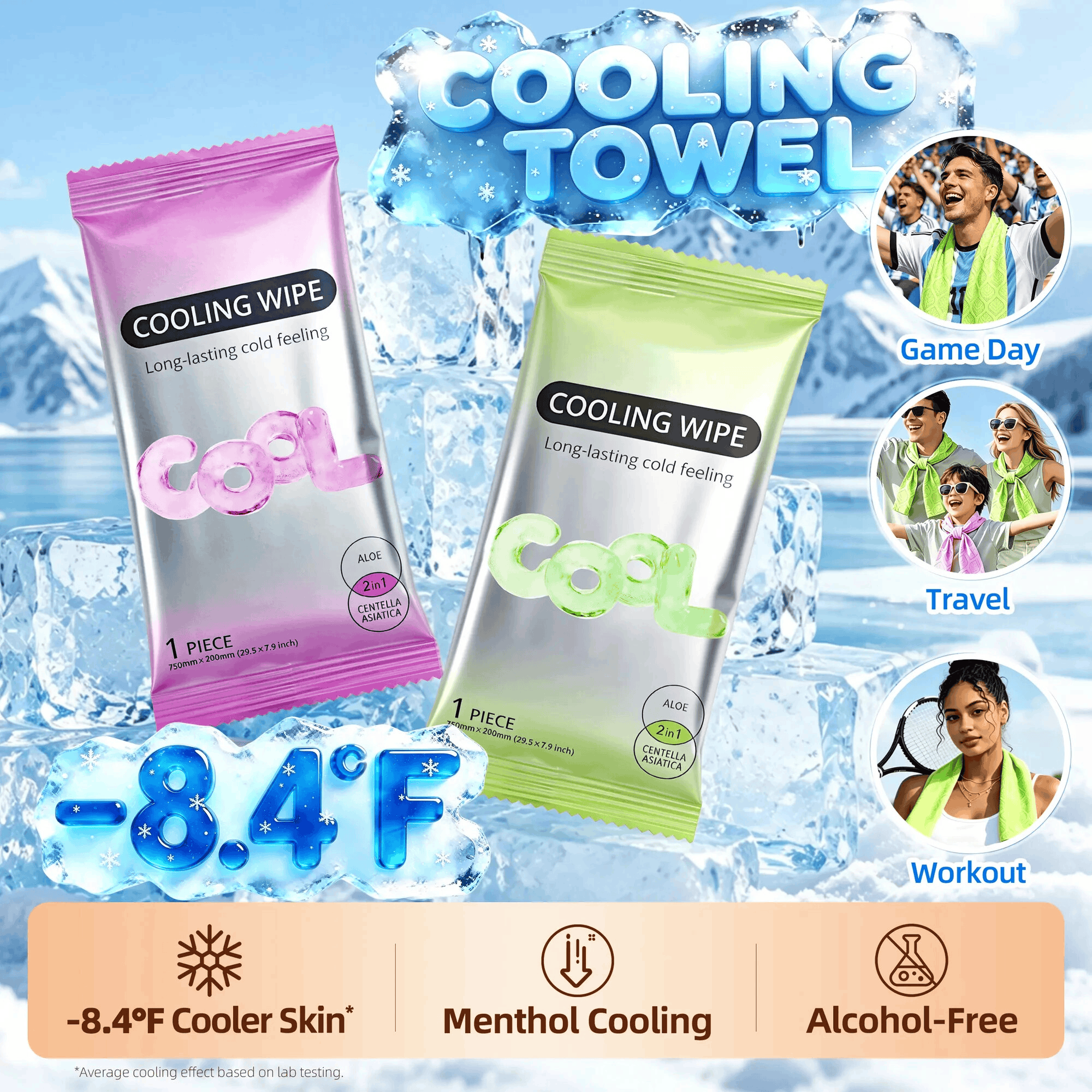 5-Pack Cooling Towels & XL Menthol Cooling Wipes for Summer Heat, Sports, Travel & Outdoor Relief Veluna